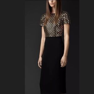 BURBERRY Gold Studded Bodice Sheath Dress